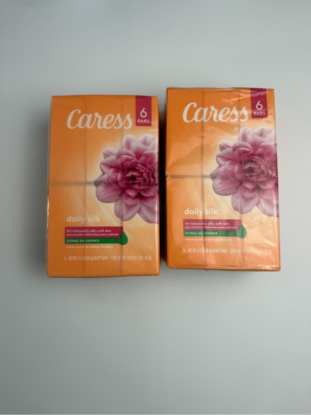 2x ORIGINAL Caress Daily Silk Beauty Bar Soap White Peach & Orange Blossom 6ct